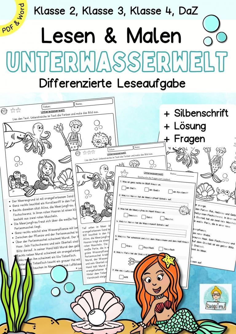 Differenzierte Leseübung Lesen und Malen zum Lesen lernen Klasse 1, 2, 3, DaZ