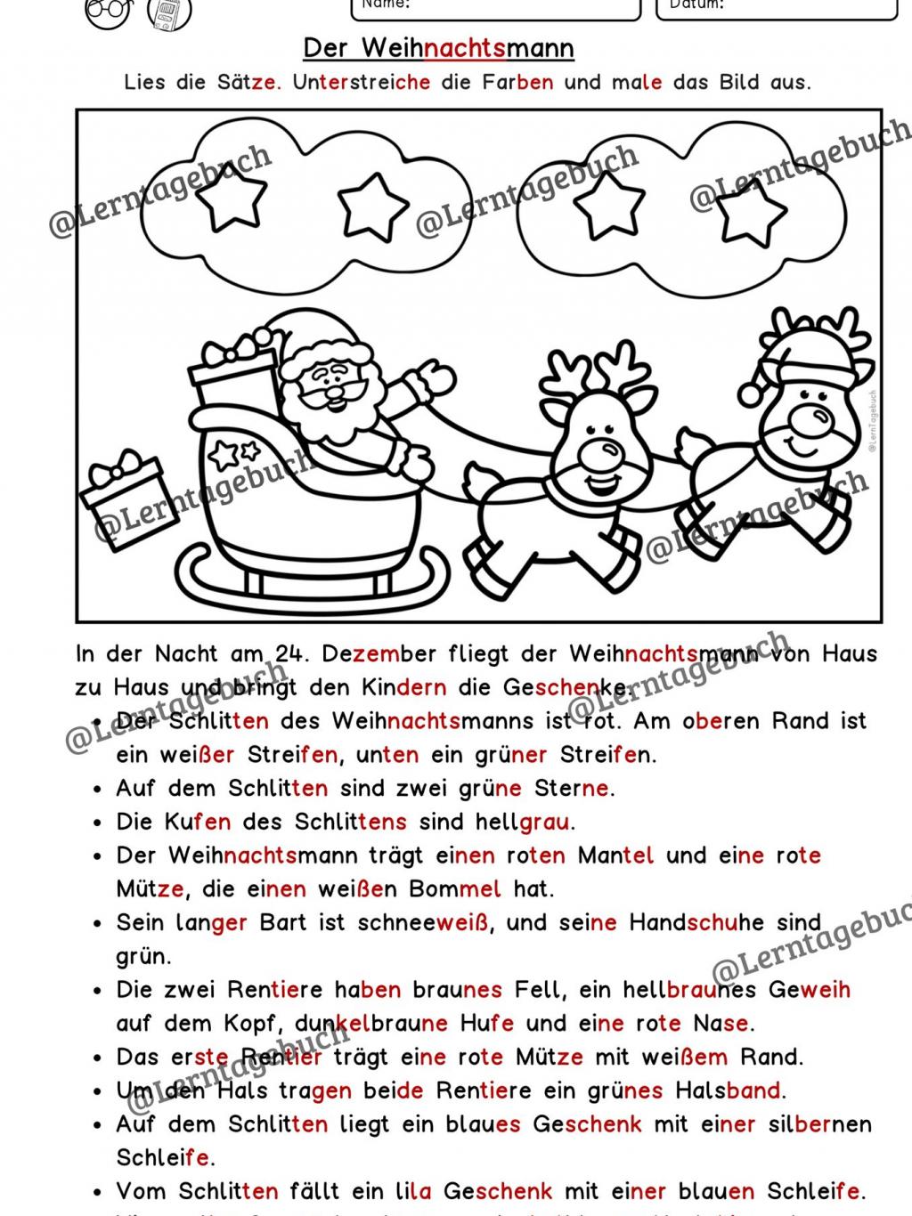 Arbeitsblatt-Lesen-und-Malen-Weihnachten-Klasse-2-DaZ-Lesen-lernen