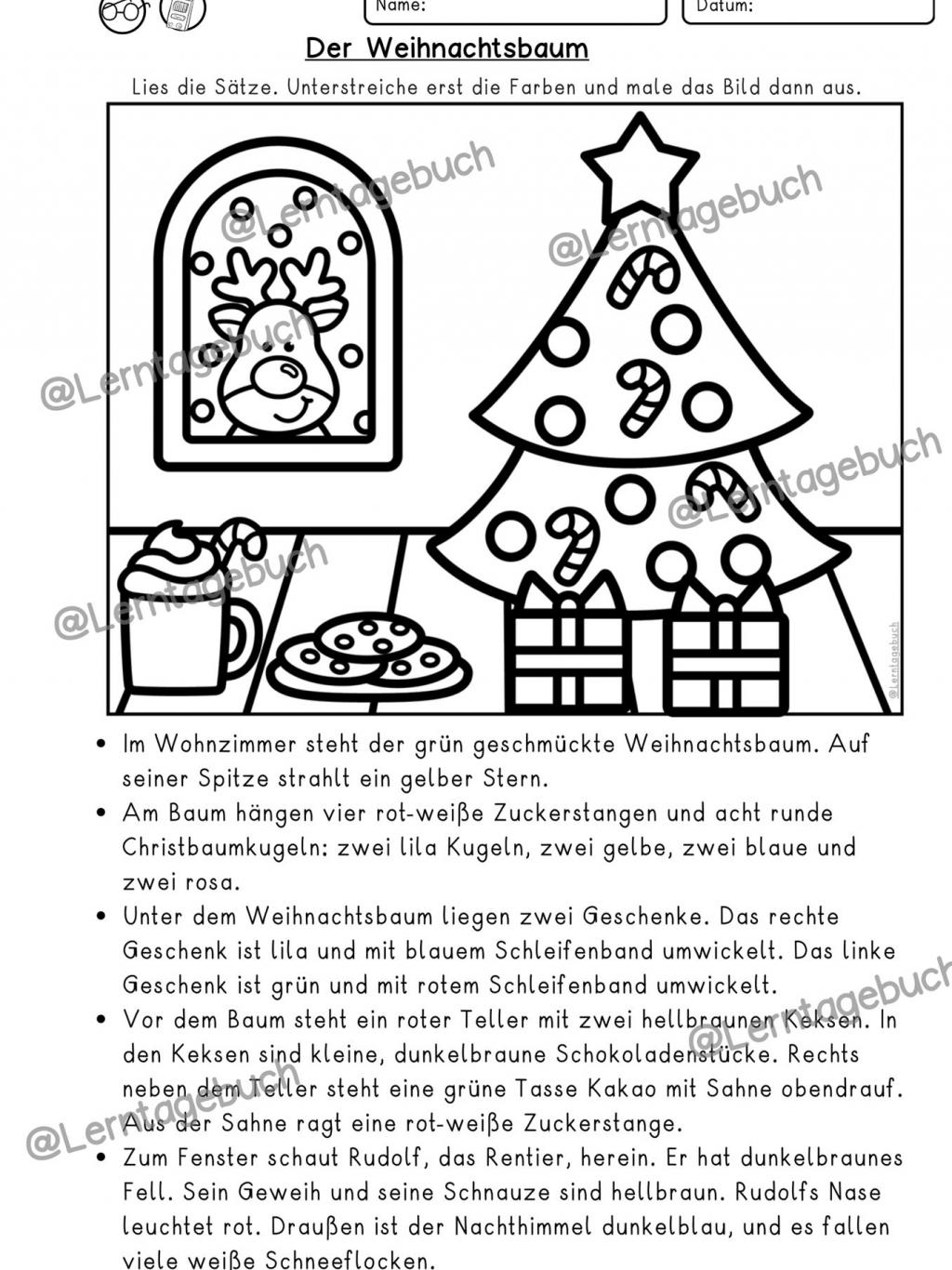 Lesen verstehen und malen Weihnachten Klasse 2, 3, DaZ-Lesemalblatt