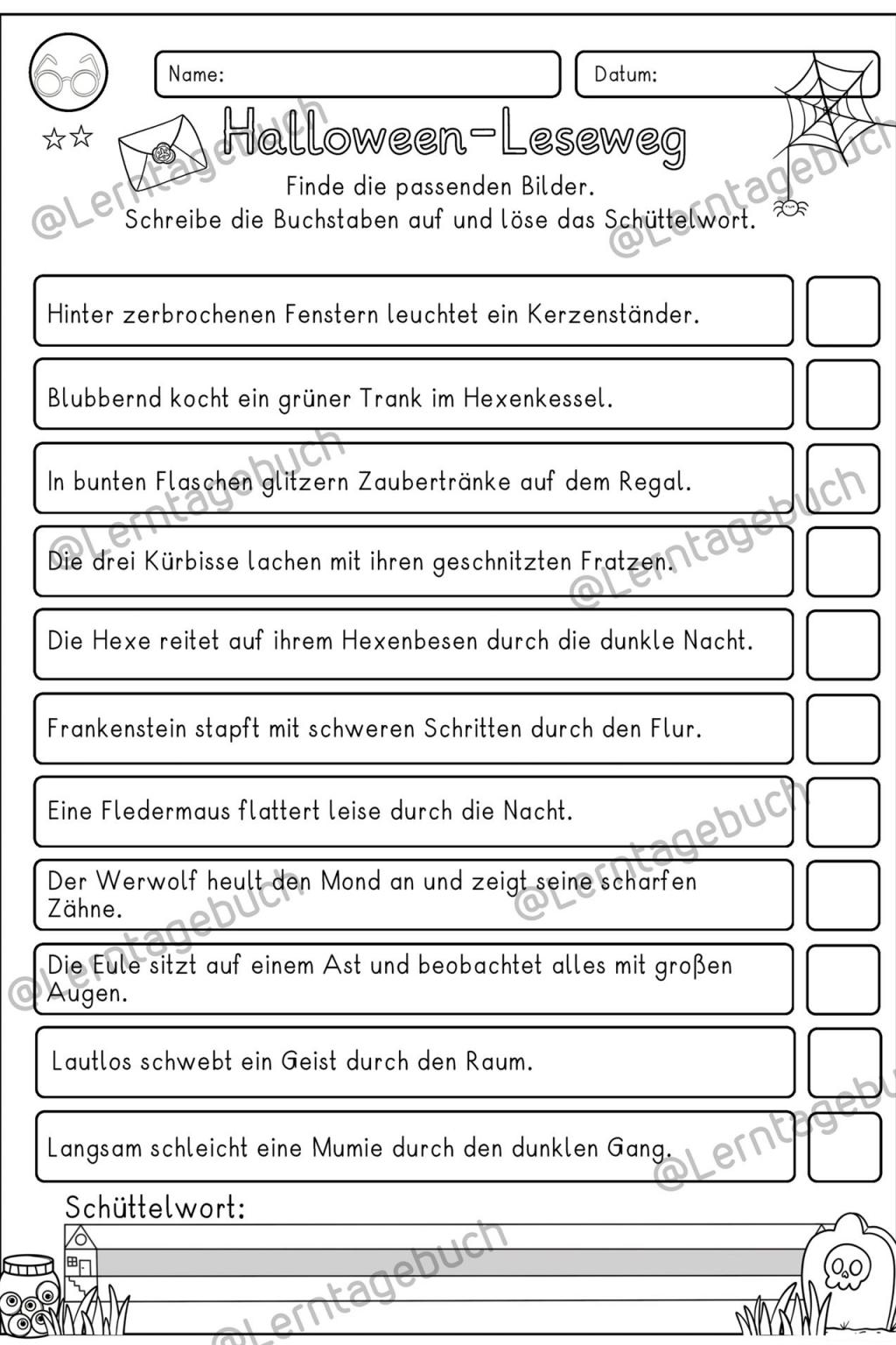 Differenzierter Lesespaziergang Halloween Unterrichtsmaterial Klasse 2, Klasse 3, DaZ-Lesen