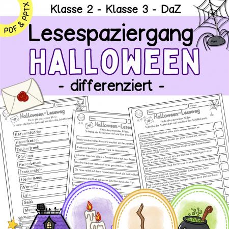 Halloween Lesespaziergang zum Lesen lernen Klasse 2, Klasse 3, daz Lesematerial
