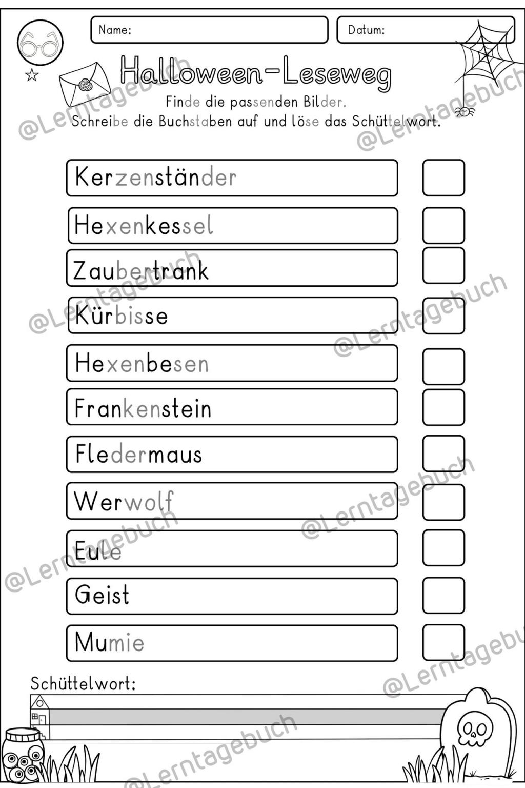 lesespaziergang halloween Klasse 2, DaZ-Lesen lernen