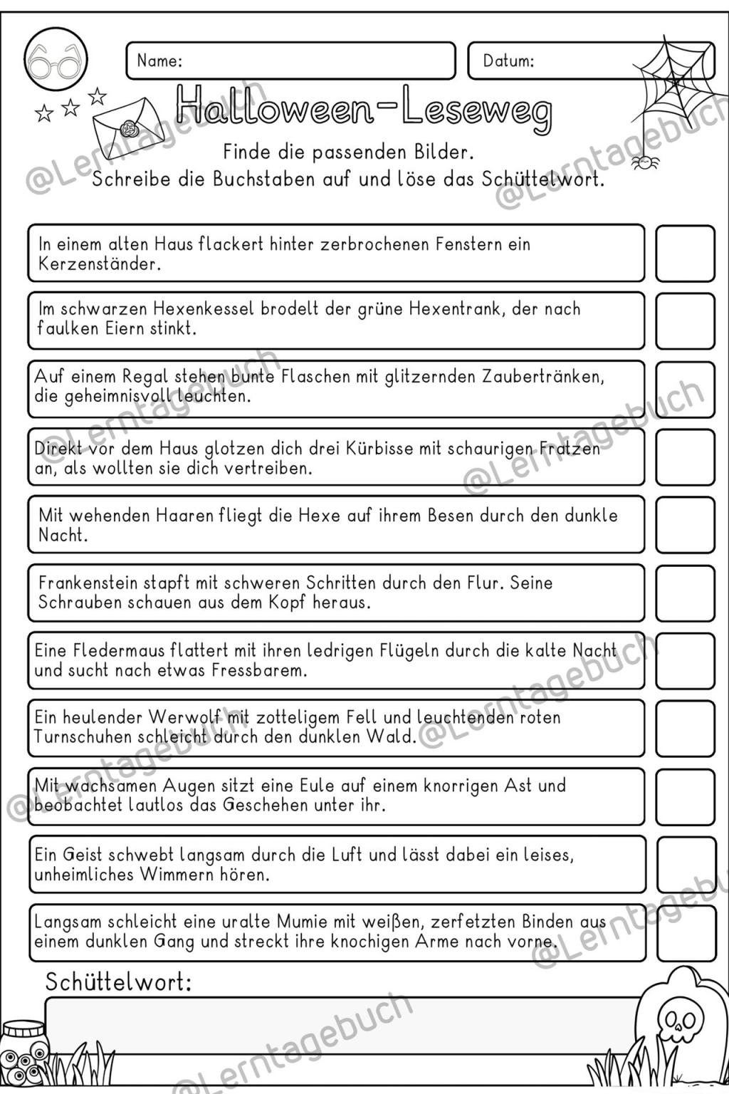 Lesespaziergang Klasse 3, Klasse 4, DaZ-Leseunterricht Hallowen