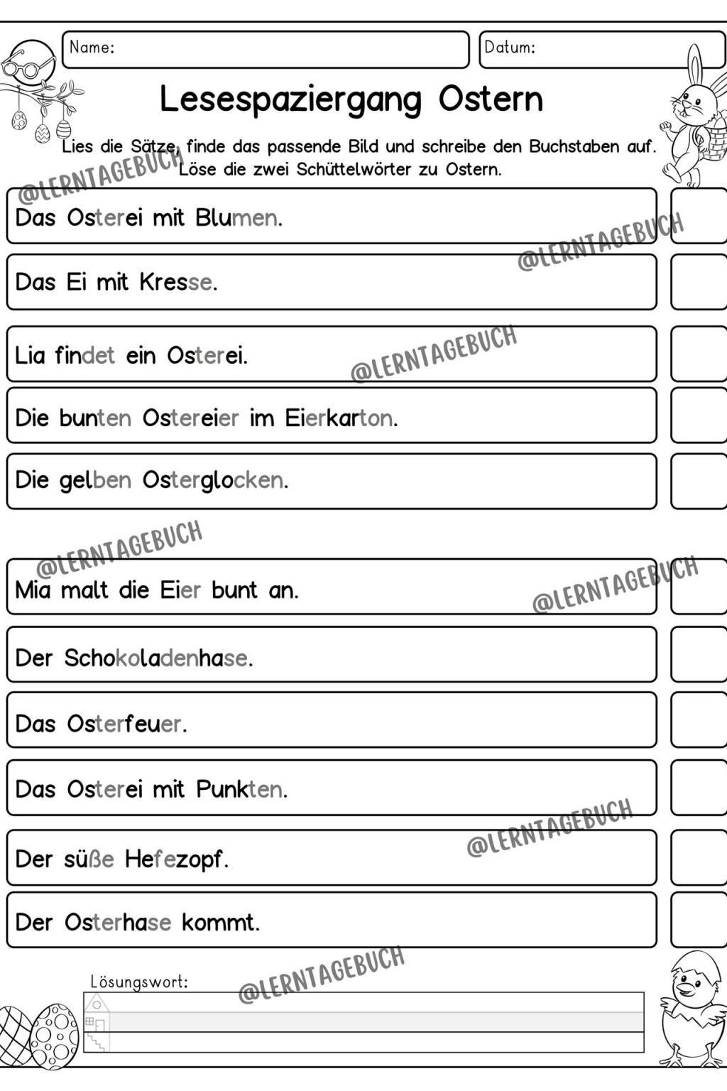 Lesespaziergang Ostern Klasse 1, 2, DaZ Leseförderung und Lesemotivation