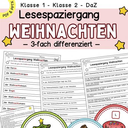 Lesespaziergang zum Lesen lernen Deutsch Klasse 1, 2, 3, DaZ Weihnachten