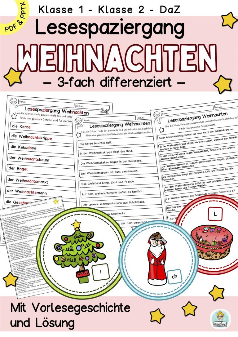 Lesespaziergang zum Lesen lernen Deutsch Klasse 1, 2, 3, DaZ Weihnachten