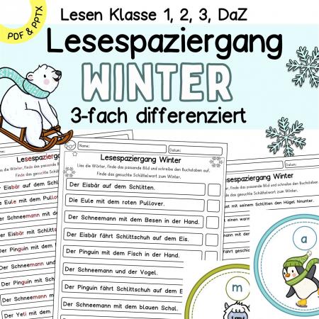 Lesespaziergang Klasse 1, 2, 3, DaZ, Winter