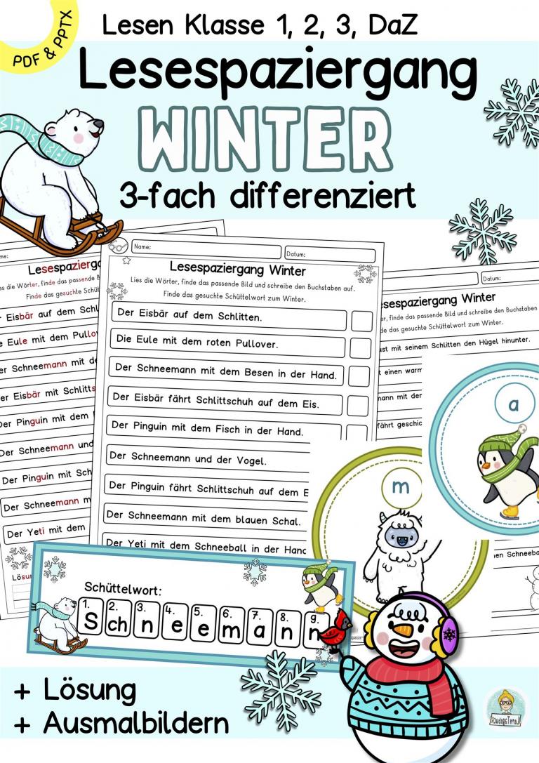 Lesespaziergang Klasse 1, 2, 3, DaZ, Winter