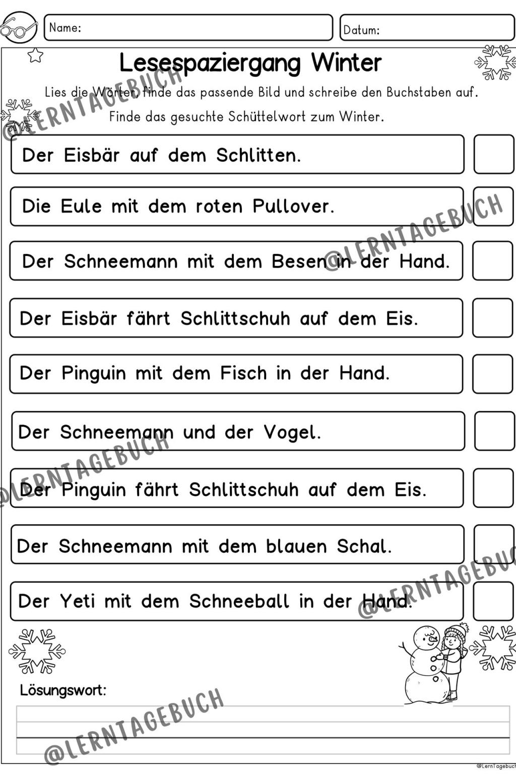 Lesespaziergang Klasse 2, DaZ, Winter