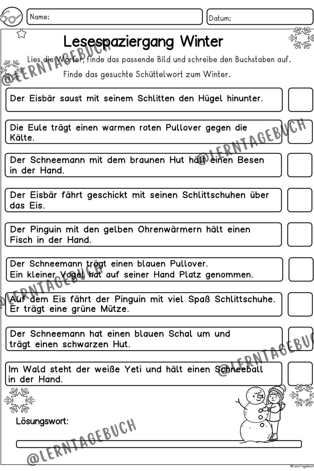 Lesespaziergang Klasse 3, DaZ, Winter