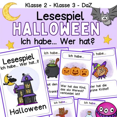 Halloween Lesespiel Ich habe, Wer hat, Lesen lernen Klasse 2, 3, daz