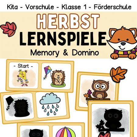 Herbst Lernspiel Memory für Kinder im Kindergarten, Vorschule, Klasse1 und Förderschule