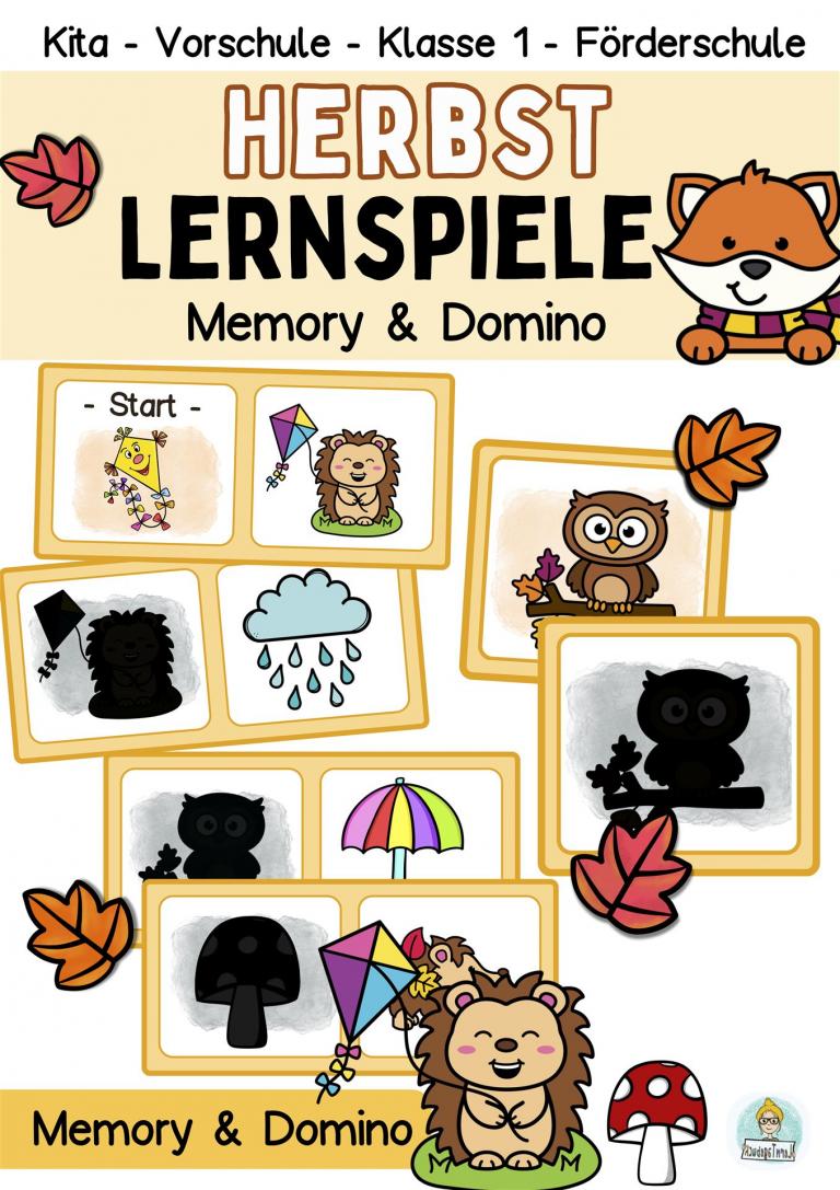 Herbst Lernspiel Memory für Kinder im Kindergarten, Vorschule, Klasse1 und Förderschule