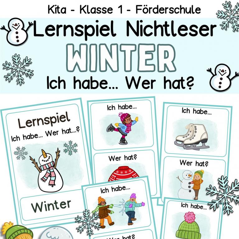 Lernspiel Winter für Kinder im Kindergarten, Vorschule, 1.Klasse Förderschule zur Sprachförderung