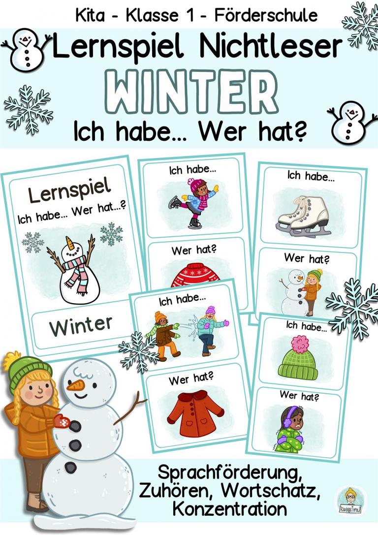 Lernspiel Winter für Kinder im Kindergarten, Vorschule, 1.Klasse Förderschule zur Sprachförderung