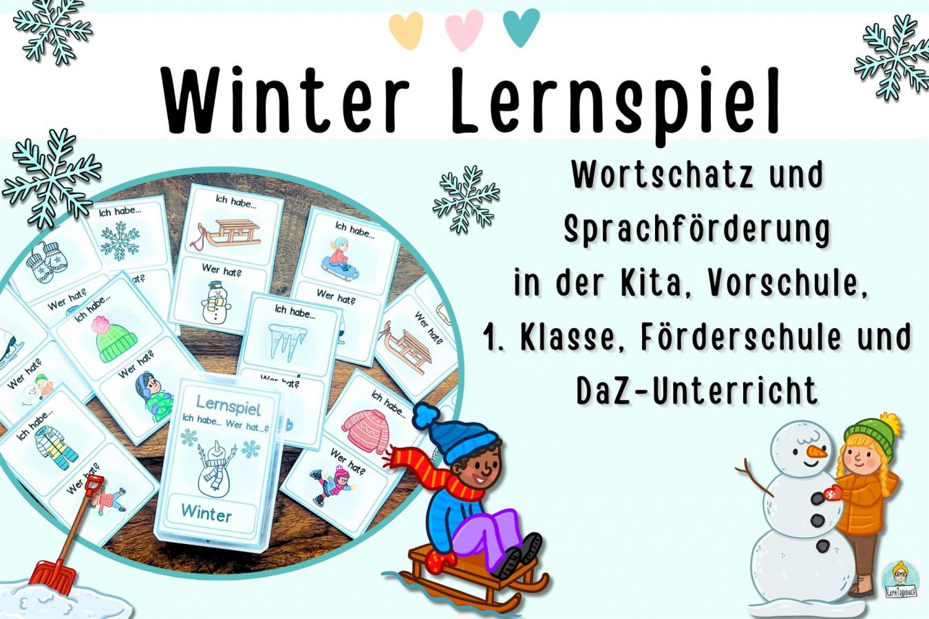 Winter Lernspiele für Kinder zum Zuhören lernen, Sprachförderung und Wortschatz erweitern
