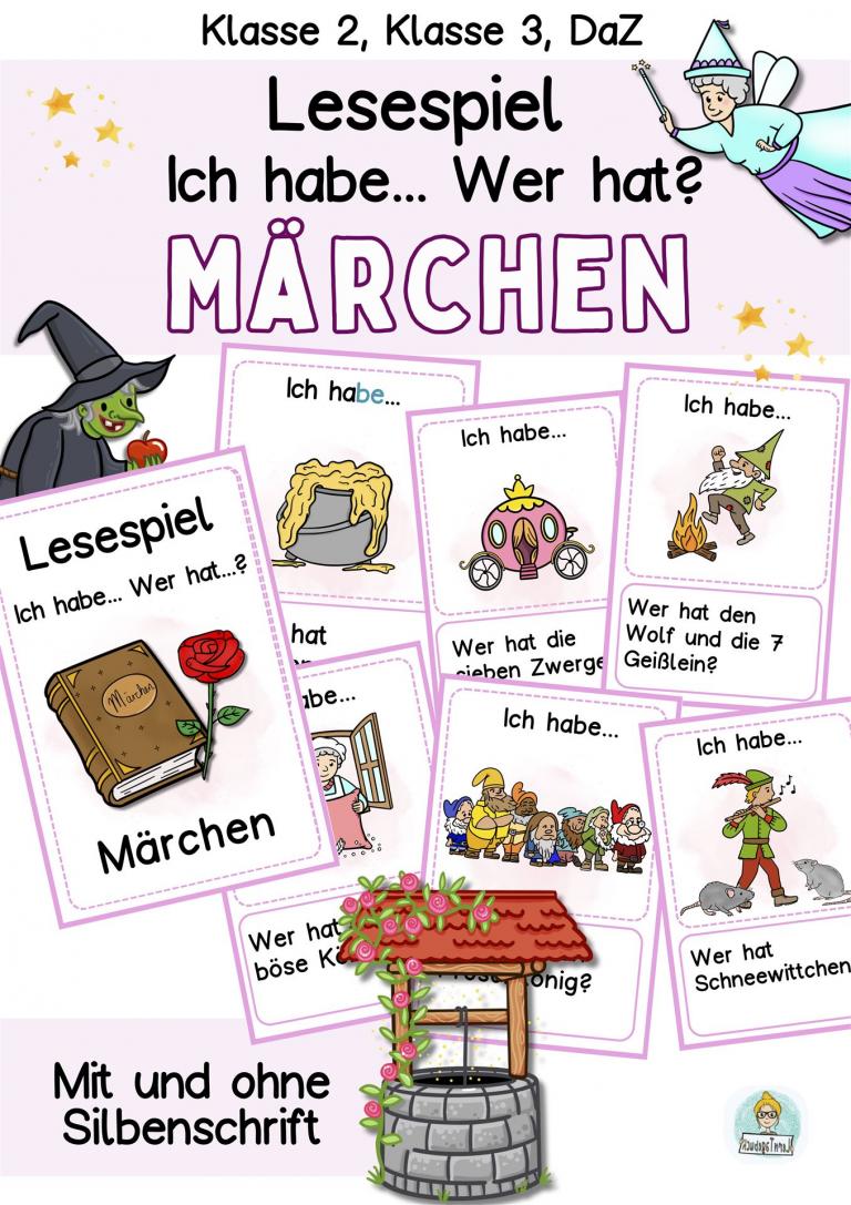 Lesespiel Märchen Ich habe wer hat, spielerisch lesen lernen Klasse 1, Klasse 2, DaZ-Unterricht