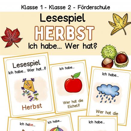Lesespiel zum Lesen lernen im Herbst, Klasse 1, Klasse 2, DaZ, Ich habe Wer hat?