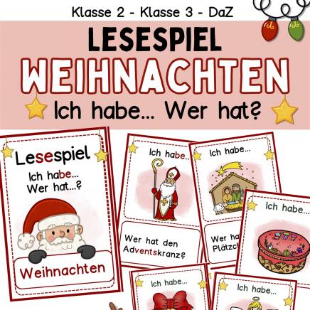 Lesespiel Weihnachten Ich habe Wer hat zum Lesen lernen Klasse 2, 3, DaZ