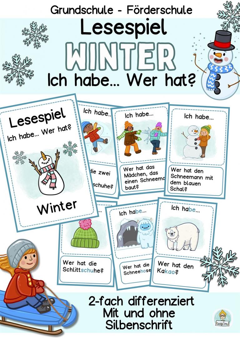 Lesespiel Winter Lesen lernen Grundschule Klasse 2, 3, daZ Ich habe Wer hat