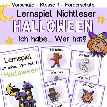 Halloween Lernspiel für Nichtleser zur Sprachförderung im Kindergarten, Vorschule, Fördermaterial und 1.Klasse