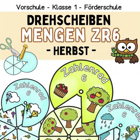 Mathe Lernspiel Zahlenraum 6, Mengen erfassen im Herbst im Kindergarten Vorschule und Fördermaterial