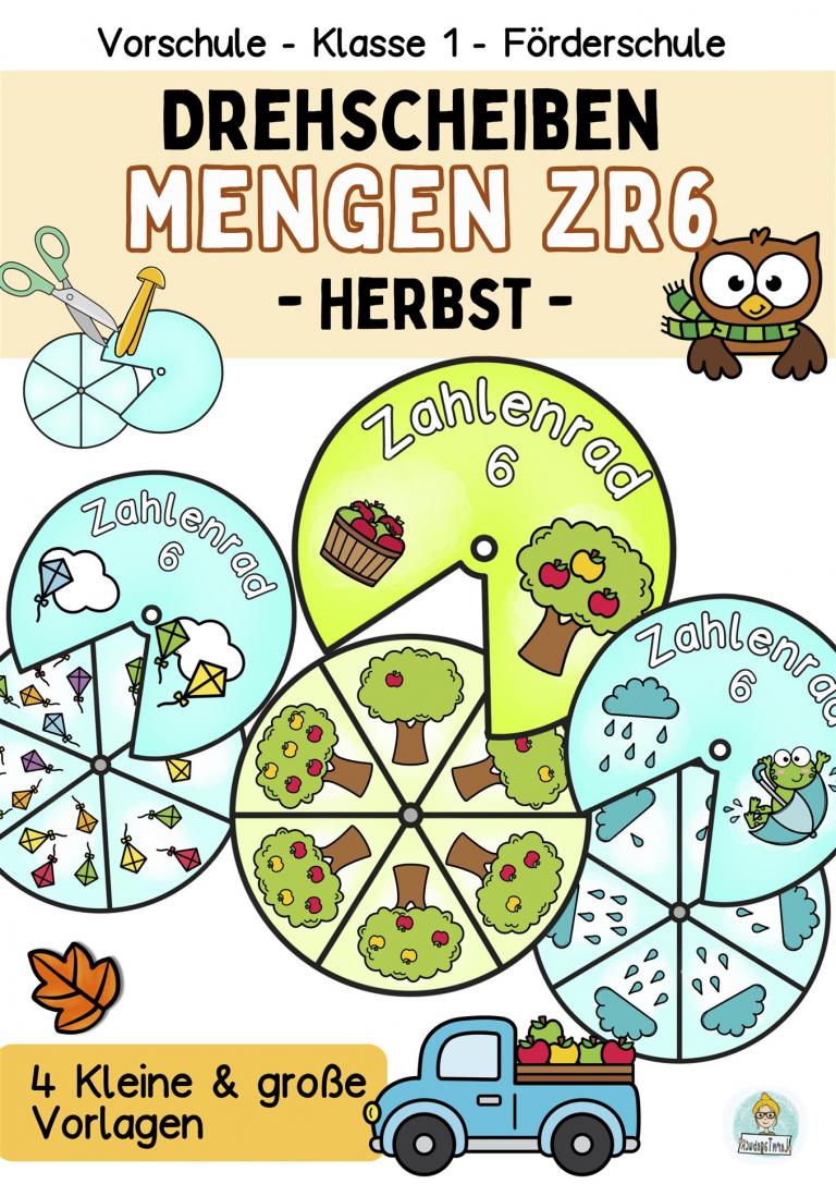 Mathe Lernspiel Zahlenraum 6, Mengen erfassen im Herbst im Kindergarten Vorschule und Fördermaterial