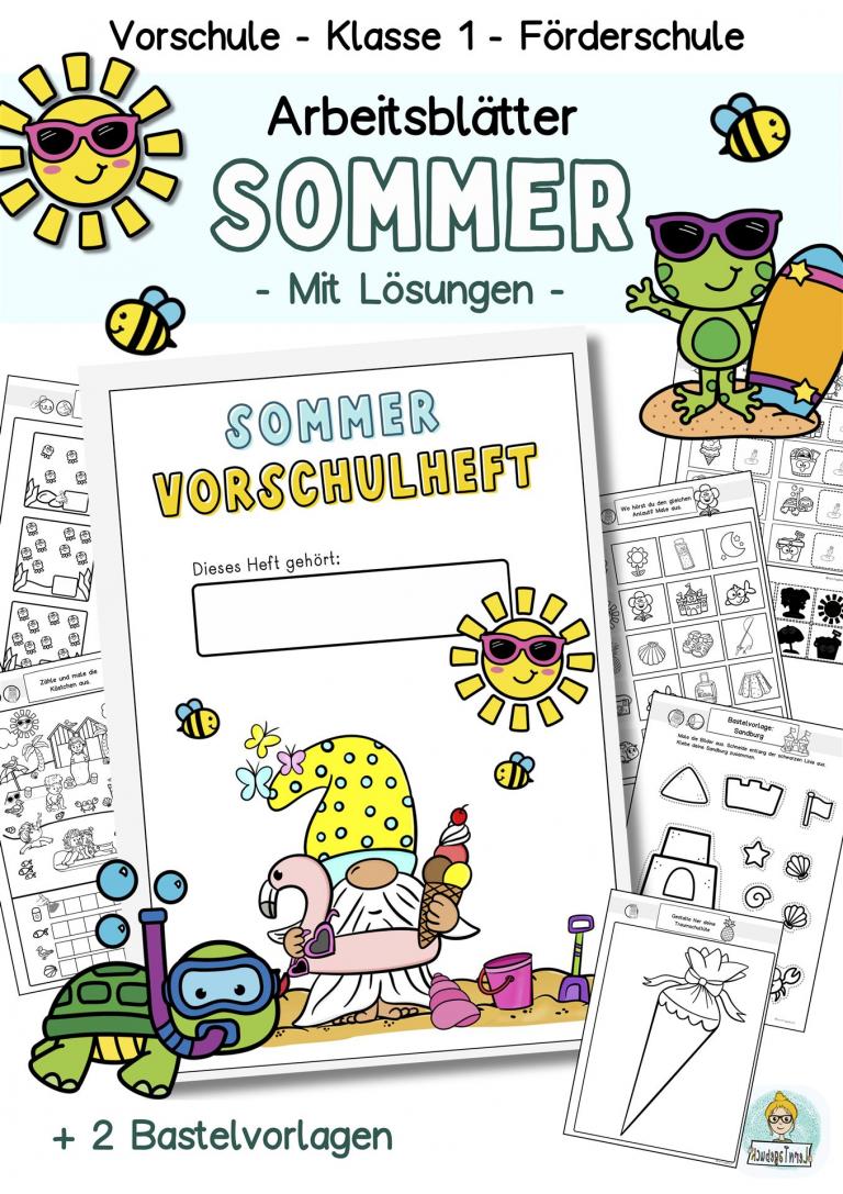 Arbeitsblätter-Übungen-Vorschule-Förderunterricht-Klasse1-Sommer-Mathe-Deutsch