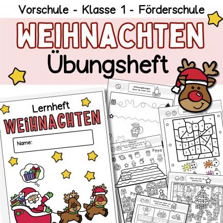 Weihnachten Arbeitsblätter mit Übungen für die Vorschule und Fördermaterial Klasse 1 Mathe und Deutsch