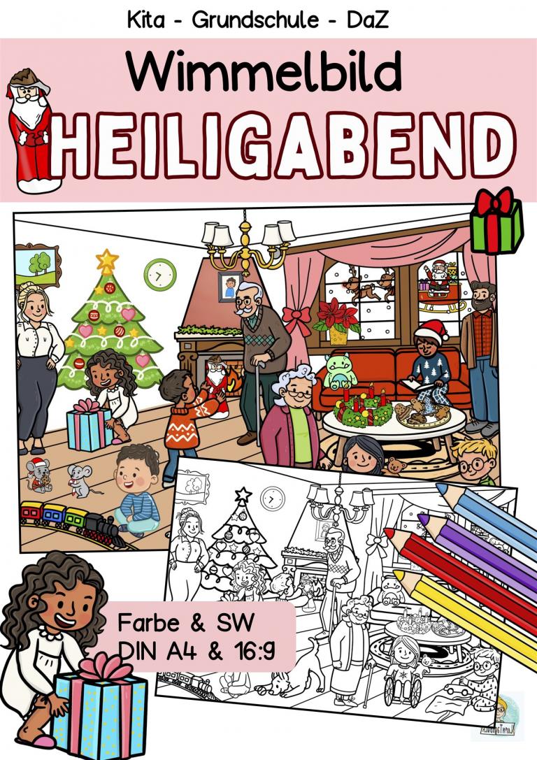 Einfaches Weihnachten Wimmelbild, Suchbild, Kindergarten-Grundschule