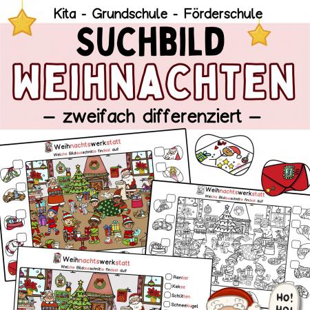 Einfaches Wimmelbild Suchbild Weihnachten Kindergarten Grundschule DaZ 
