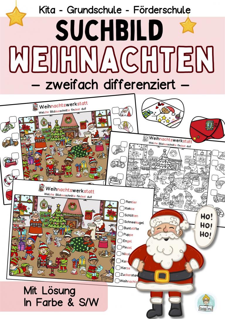 Einfaches Wimmelbild Suchbild Weihnachten Kindergarten Grundschule DaZ 