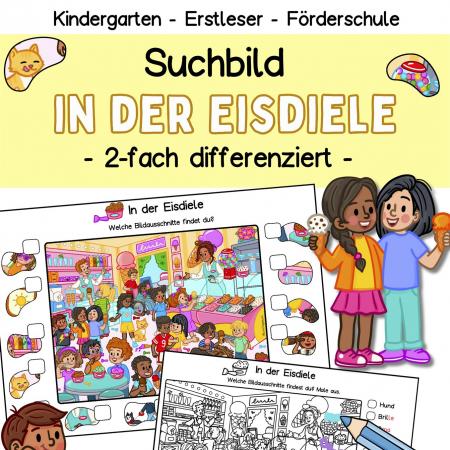 Sommer-Suchbild-Wimmelbild-Eisdiele- Kinder-Kindergarten-Grundschule-Fördermaterial