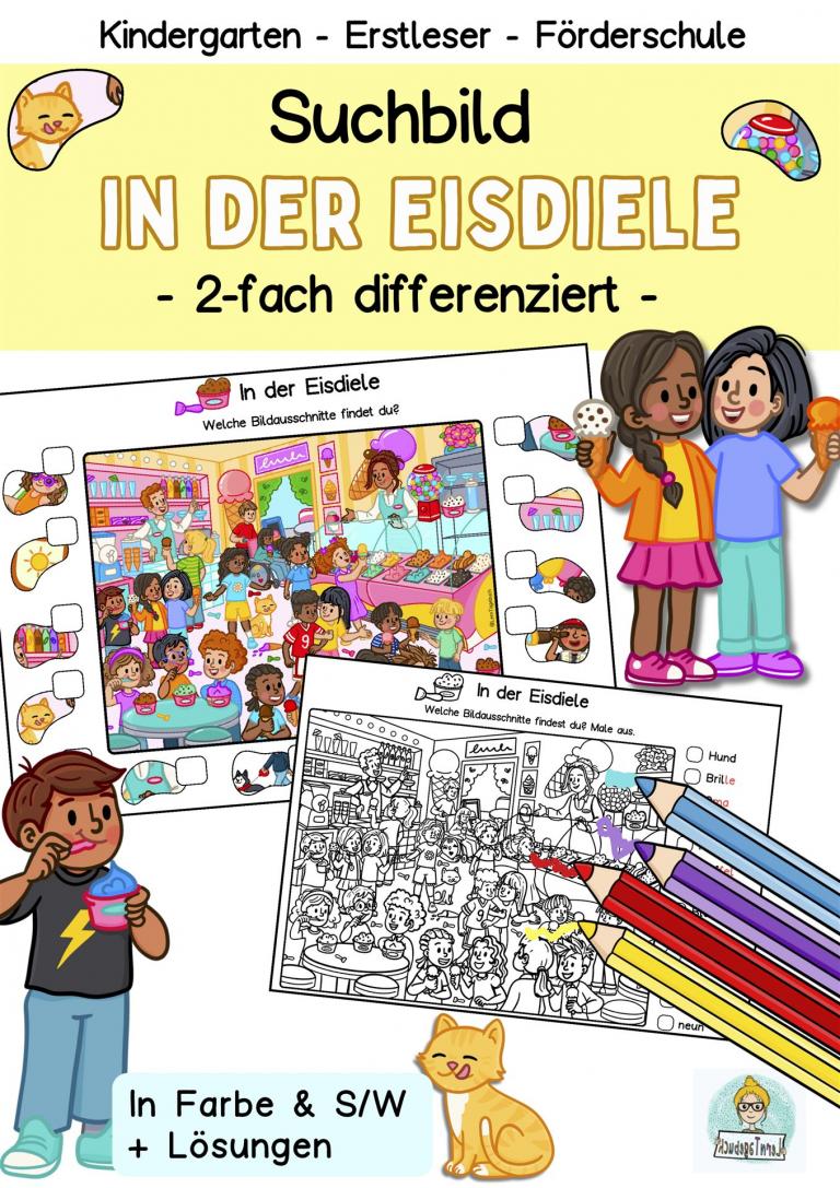 Sommer-Suchbild-Wimmelbild-Eisdiele- Kinder-Kindergarten-Grundschule-Fördermaterial
