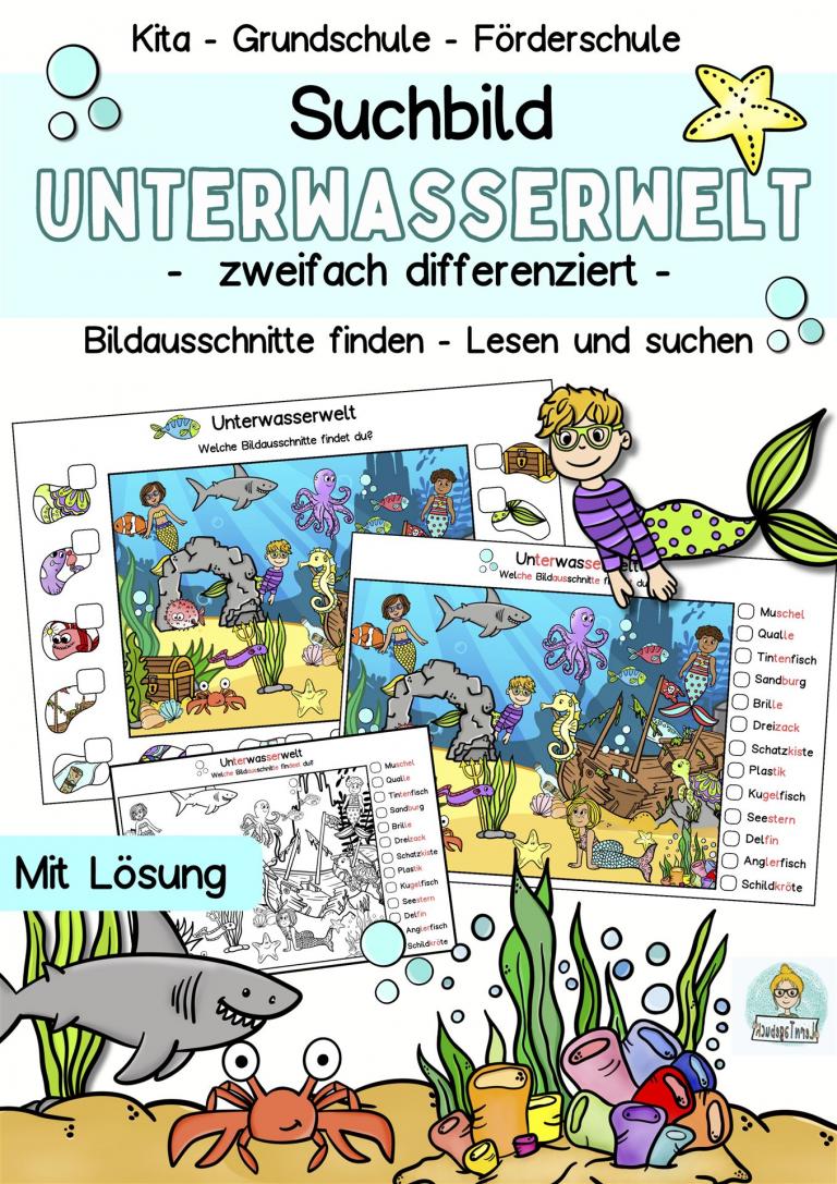 Sommer Suchbild, Wimmelbild zur visuellen Wahrnehmung, Kindergarten, Klasse 1, DaZ zum  Lesen lernen