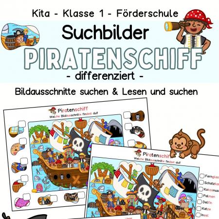 Piraten Wimmelbild zur visuellen Wahrnehmung und Sprachförderung für Kinder