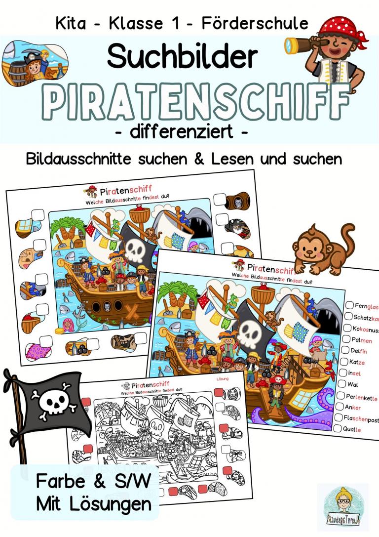 Piraten Wimmelbild zur visuellen Wahrnehmung und Sprachförderung für Kinder
